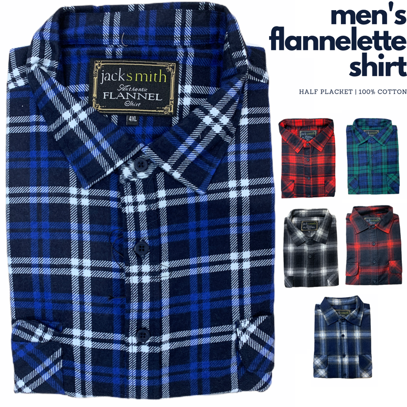 Load image into Gallery viewer, Mens Flannelette Long Sleeve Shirt 100% Cotton Authentic Flannel - Half Placket