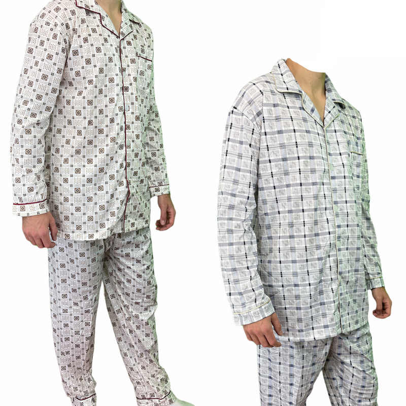 Load image into Gallery viewer, Mens Cotton Pajamas Pyjamas PJs Long Sleeve Shirt Tops + Pants Set Sleepwear