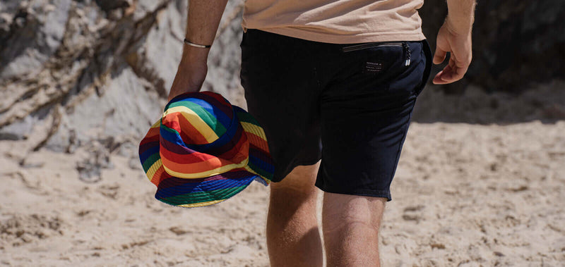 Load image into Gallery viewer, Rainbow Terry Towelling Bucket Hat Gay Lesbian Mardi Gras Party Cap LGBT - Reversible
