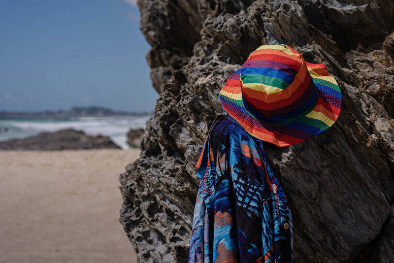 Load image into Gallery viewer, Rainbow Terry Towelling Bucket Hat Gay Lesbian Mardi Gras Party Cap LGBT - Reversible