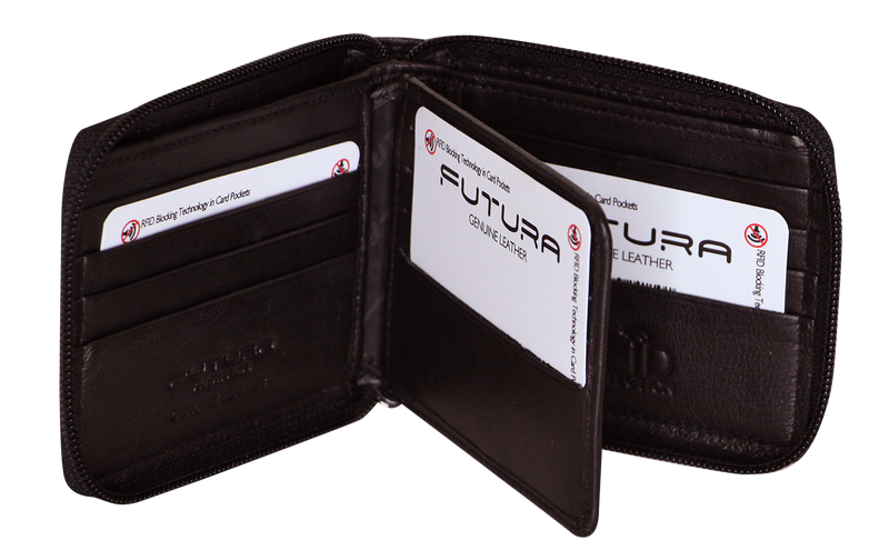 Load image into Gallery viewer, Futura Mens Zip Around Leather Wallet RFID Gift - Black