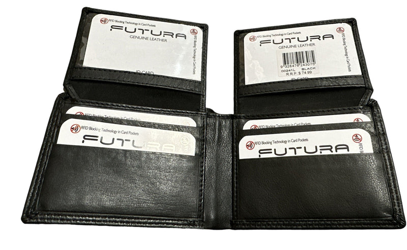 Load image into Gallery viewer, Futura Mens RFID Leather Fold Over Wallet w/ Gift Box - Black