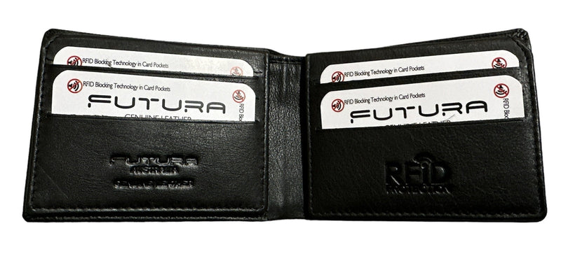 Load image into Gallery viewer, Futura Mens RFID Leather Fold Over Wallet w/ Gift Box - Black