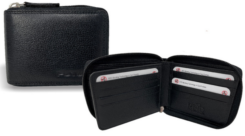 Load image into Gallery viewer, Futura Leather Zip Around Mens Genuine Leather Wallet w/ RFID Protection - Black