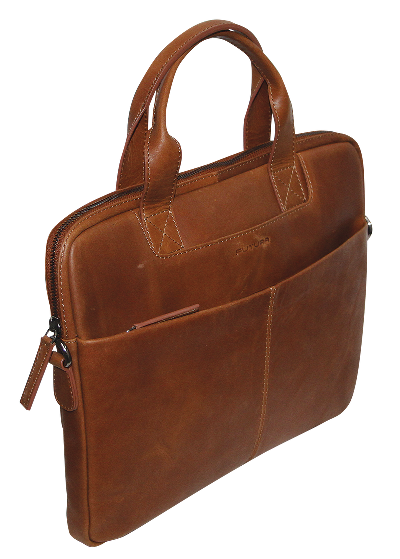 Load image into Gallery viewer, Futura Mens Slimline Laptop Bag Satchel Handbag Handles College - Brown