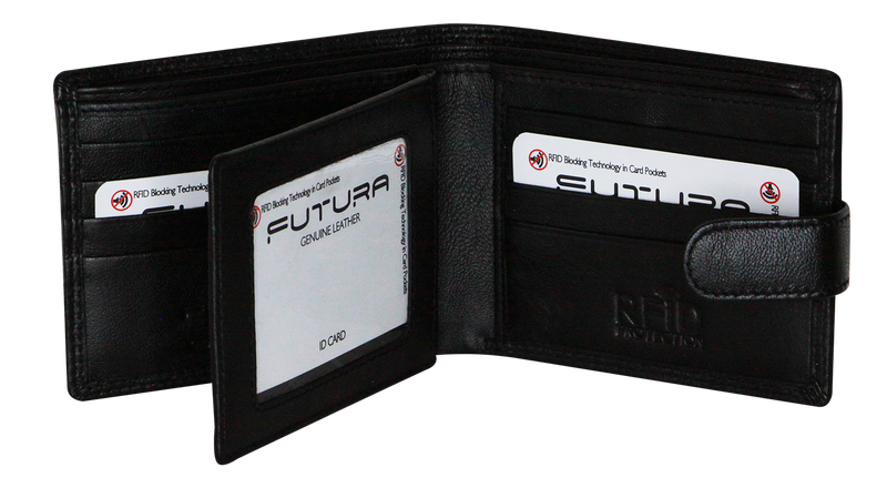 Load image into Gallery viewer, Futura Mens RFID Leather Fold Over Wallet - Black