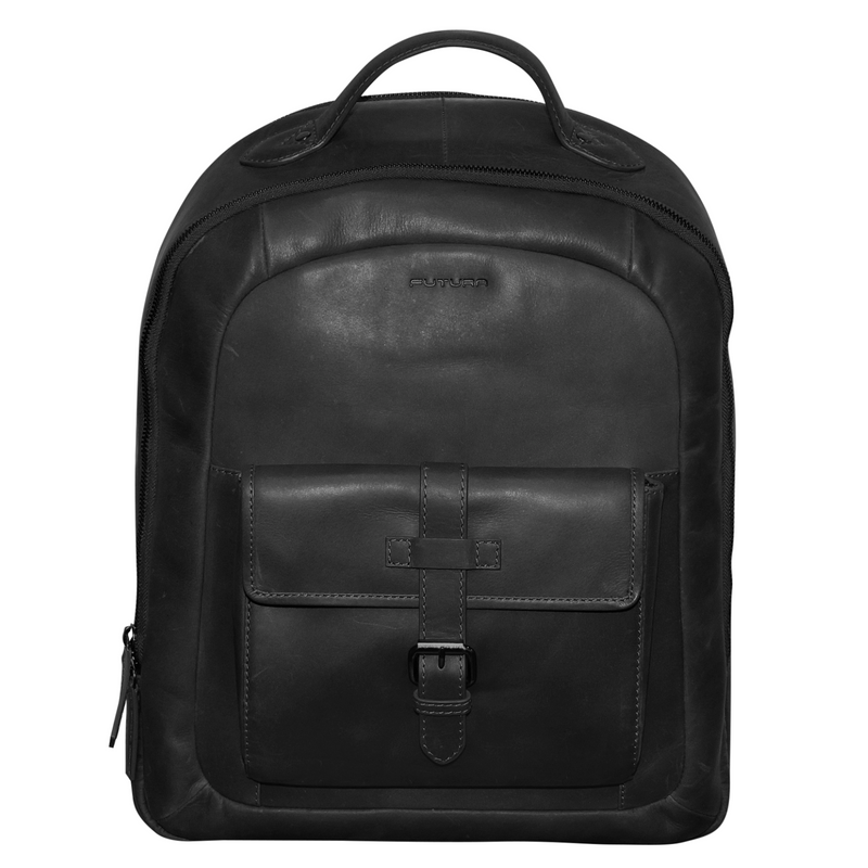 Load image into Gallery viewer, Futura Mens Leather Laptop Backpack School Shoulder Bag Front Pocket - Black