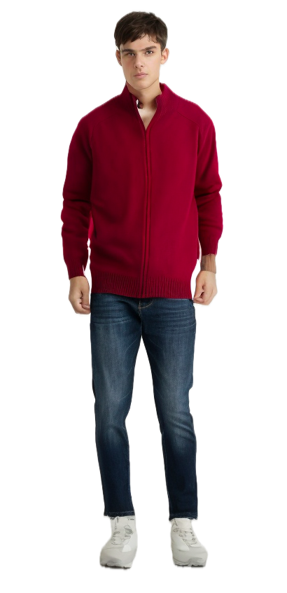 Load image into Gallery viewer, Full Zip 100% SHETLAND WOOL Up Knit JUMPER Pullover Mens Sweater Knitted - Red