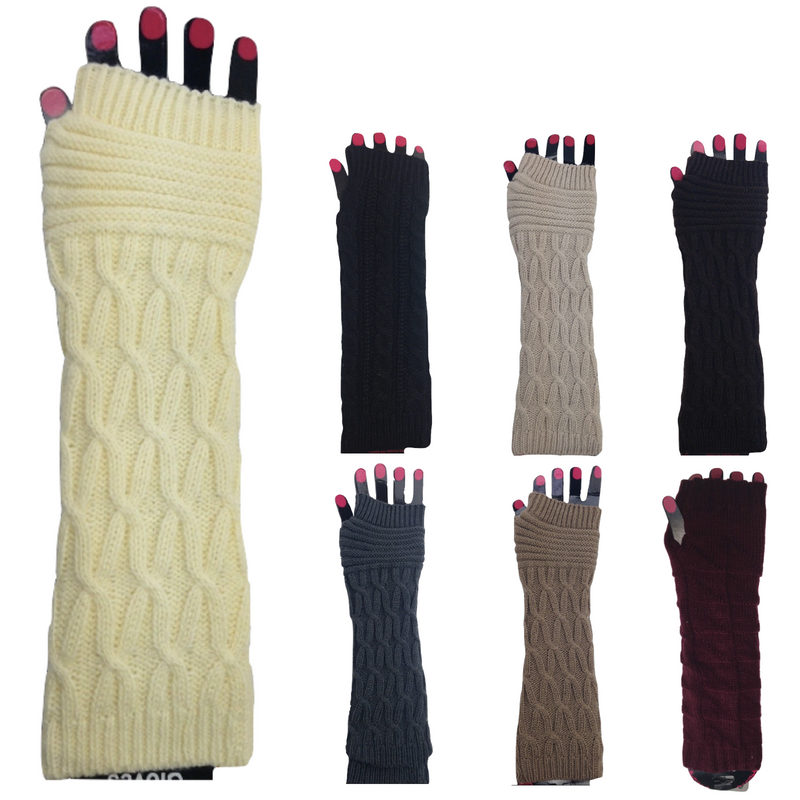 Load image into Gallery viewer, 6x Set Arm Warmers Knitted Long Fingerless Gloves Winter Mitten Womens Cover New