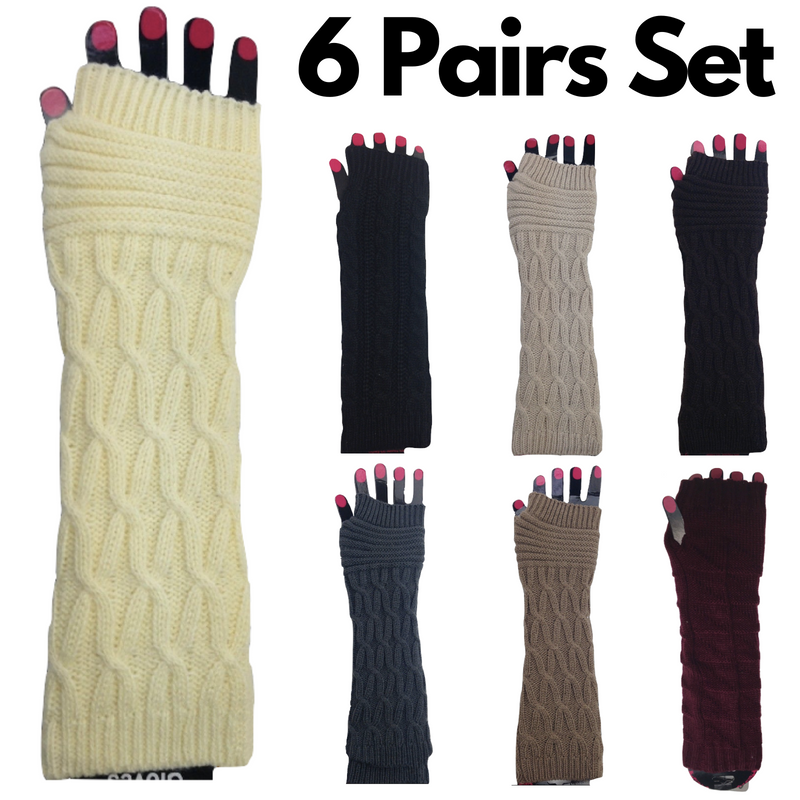 Load image into Gallery viewer, 6x Set Arm Warmers Knitted Long Fingerless Gloves Winter Mitten Womens Cover New