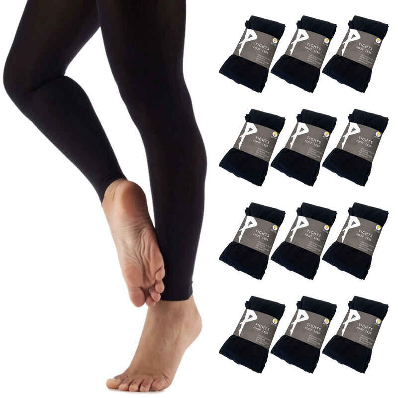 Load image into Gallery viewer, 12x Womens Ladies Footless Tights Stockings Pantyhose Leg Hosiery Thermal - Black