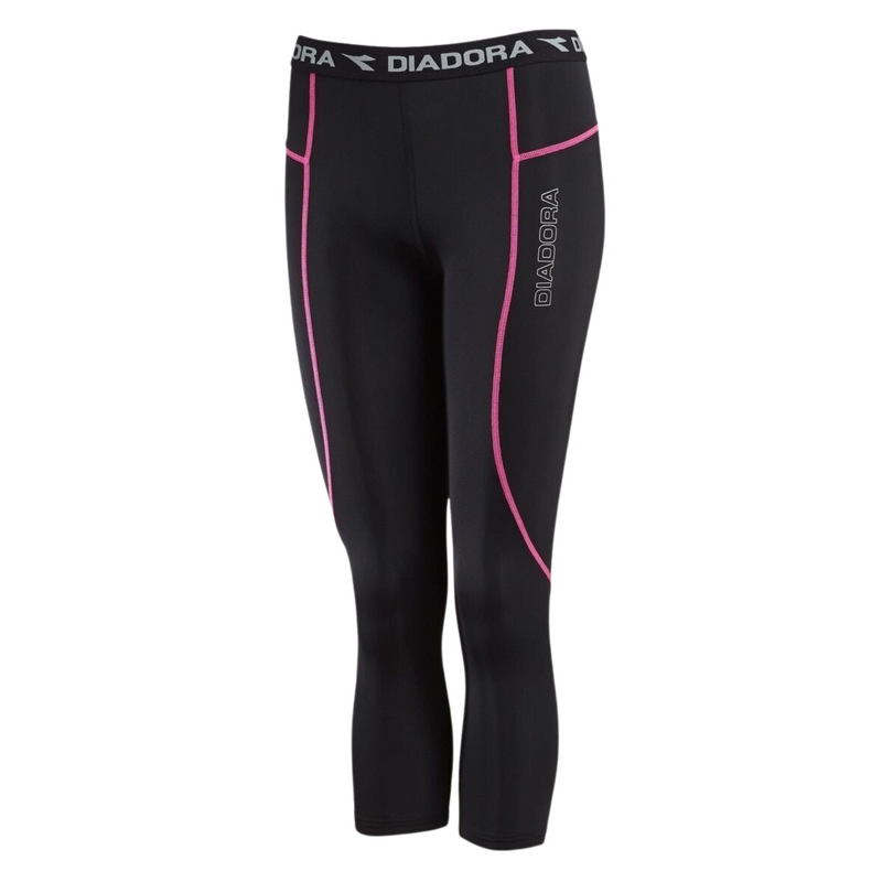 Load image into Gallery viewer, Diadora Ladies Compression Sports 3/4 Tights Gym Yoga - Black/Pink