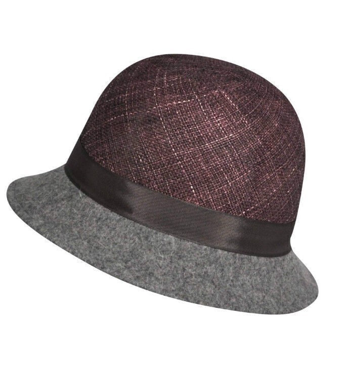Load image into Gallery viewer, KANGOL Womens Dapper Felt & Straw Cloche Hat Wool K0817LX - Eggplant/Slate - S