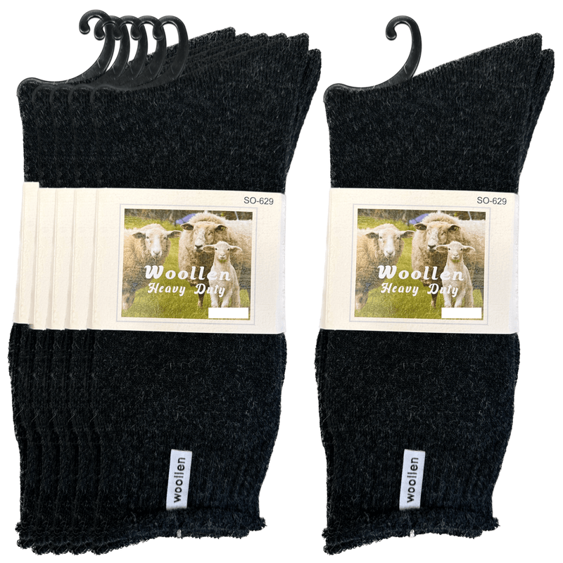 Load image into Gallery viewer, 12 Pairs Premium Mens Wool Heavy Duty Thick Work Socks Cushion Woolen - Black