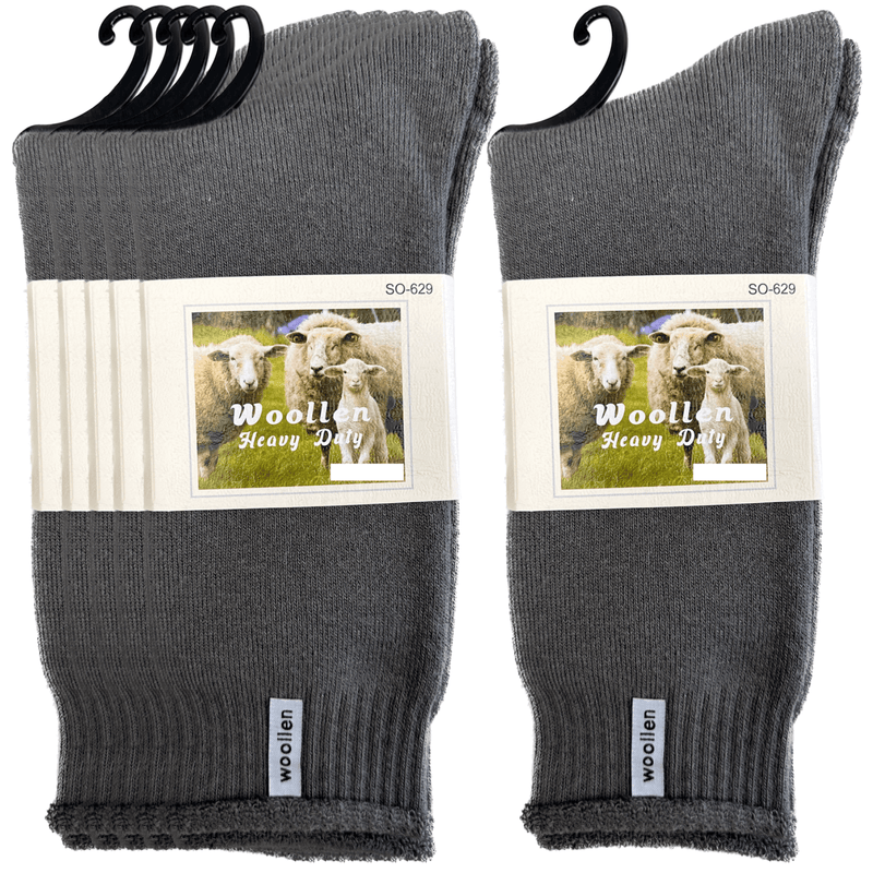 Load image into Gallery viewer, 12 Pairs Premium Mens Wool Heavy Duty Thick Work Socks Cushion Woolen - Grey