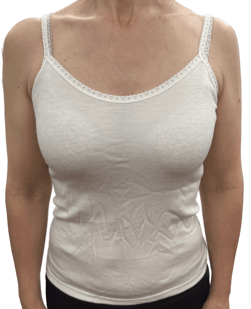 Load image into Gallery viewer, Thermo Fleece Ladies Pure Wool Camisole w Lace Thermal Thermals Top Singlet - Natural