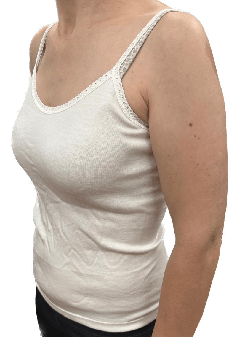 Load image into Gallery viewer, Thermo Fleece Ladies Pure Wool Camisole w Lace Thermal Thermals Top Singlet - Natural
