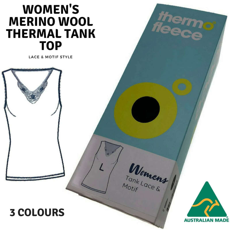 Load image into Gallery viewer, Womens V-Neck Pure Merino Wool Thermal Tank Top Lace Motif Singlet Thermals