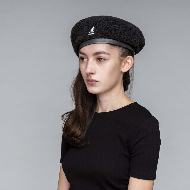 Load image into Gallery viewer, Kangol Womens Nylon Plush Reversible Beret Hat Cozy Cap - Black/Electric Pink