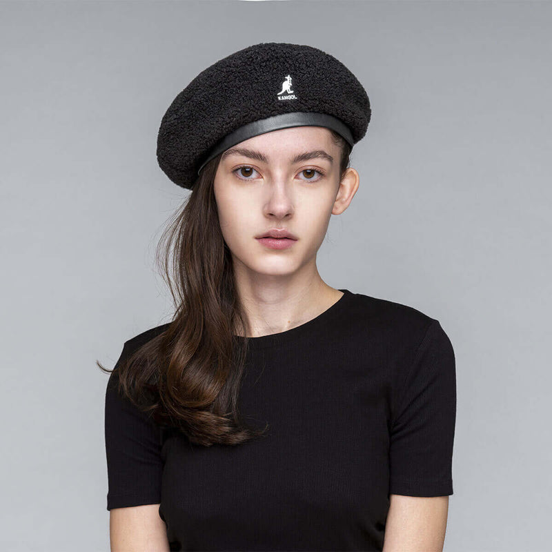 Load image into Gallery viewer, Kangol Womens Nylon Plush Reversible Beret Hat Cozy Cap - Black/Electric Pink