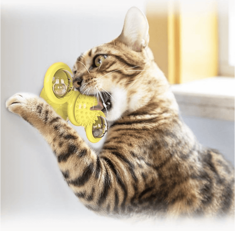 Load image into Gallery viewer, Windmill Cat Toy with 3-Compartment Spinning Interactive Suction Cup Pet