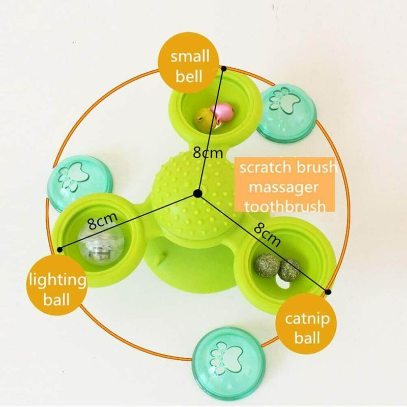 Load image into Gallery viewer, Windmill Cat Toy with 3-Compartment Spinning Interactive Suction Cup Pet