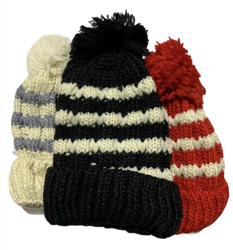 Load image into Gallery viewer, Womens Thick Knit Beanie Winter Fleece Lined Hat Warm Faux Fur Pom Striped Ski