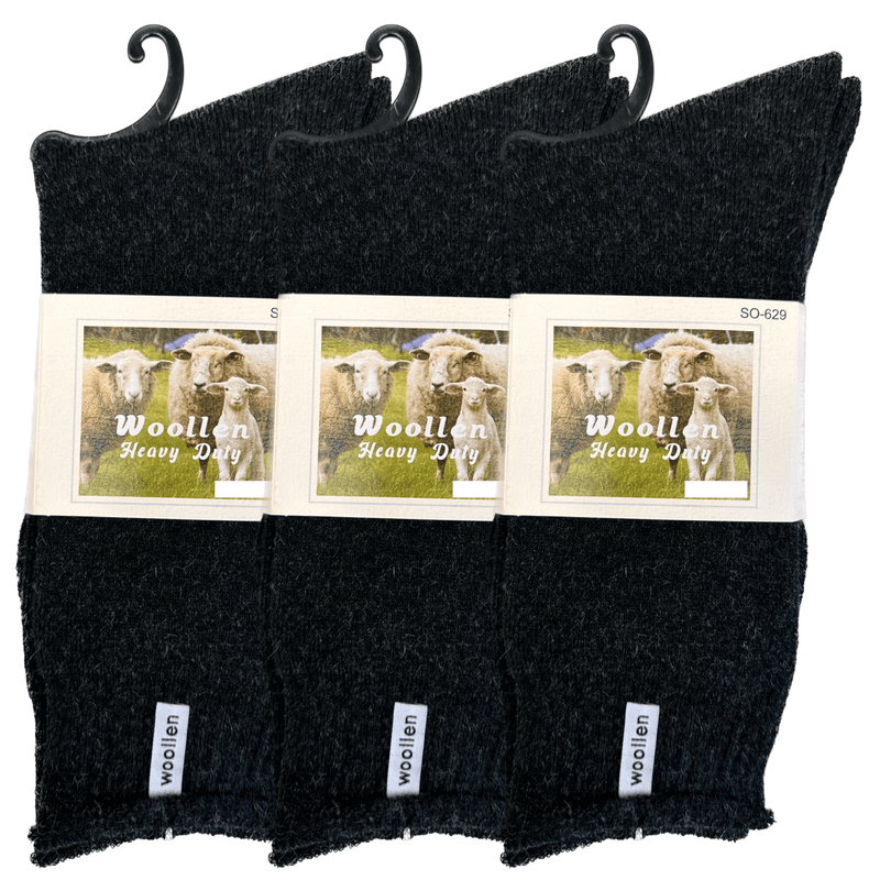 Load image into Gallery viewer, 3 Pairs Premium Mens Wool Heavy Duty Thick Work Socks Cushion Woolen - Black