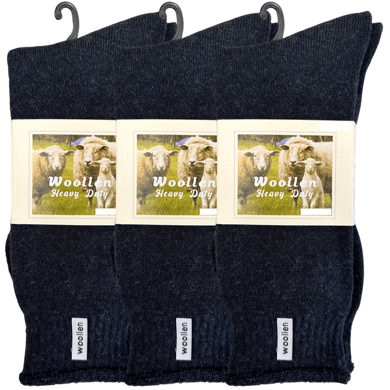 Load image into Gallery viewer, 3 Pairs Premium Mens Wool Heavy Duty Thick Work Socks Cushion Woolen - Navy
