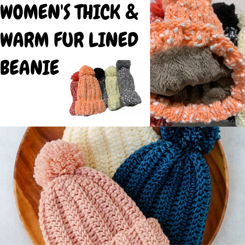 Load image into Gallery viewer, Womens Thick Knit Beanie Winter Fleece Lined Hat Warm Faux Fur Pom Pom Ski