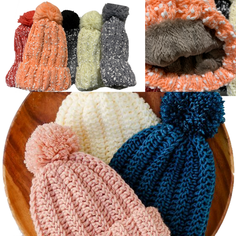 Load image into Gallery viewer, Womens Thick Knit Beanie Winter Fleece Lined Hat Warm Faux Fur Pom Pom Ski