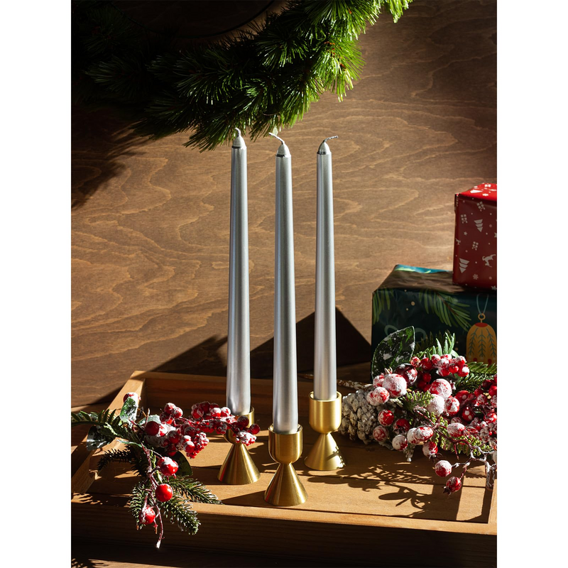 Load image into Gallery viewer, 144x Tapered Dinner Candles Unscented Taper Wedding Candle 25cm in Metallic Silver-2