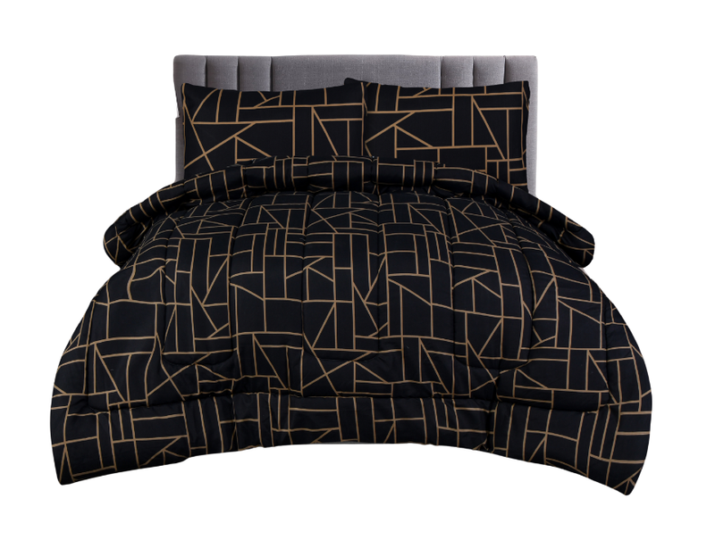Load image into Gallery viewer, King Comforter Full Set w/ Fitted Sheet, 4 Pillow Covers & Comforter - Geometric Black (6 Piece Set)-0