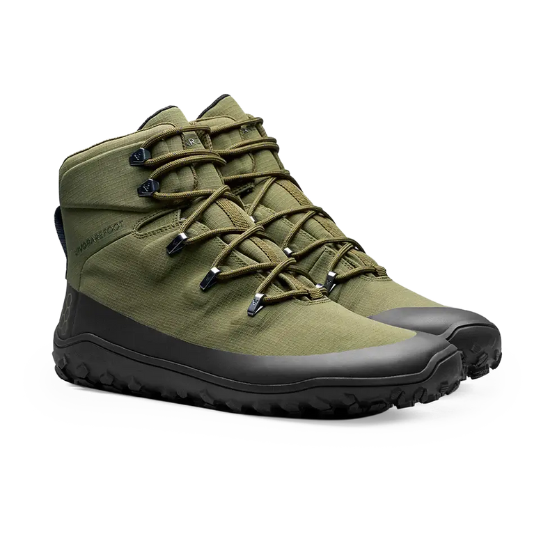 Load image into Gallery viewer, Vivobarefoot Tracker Textile AT II Men's Dark Olive waterproof hiking boots for outdoor adventures.