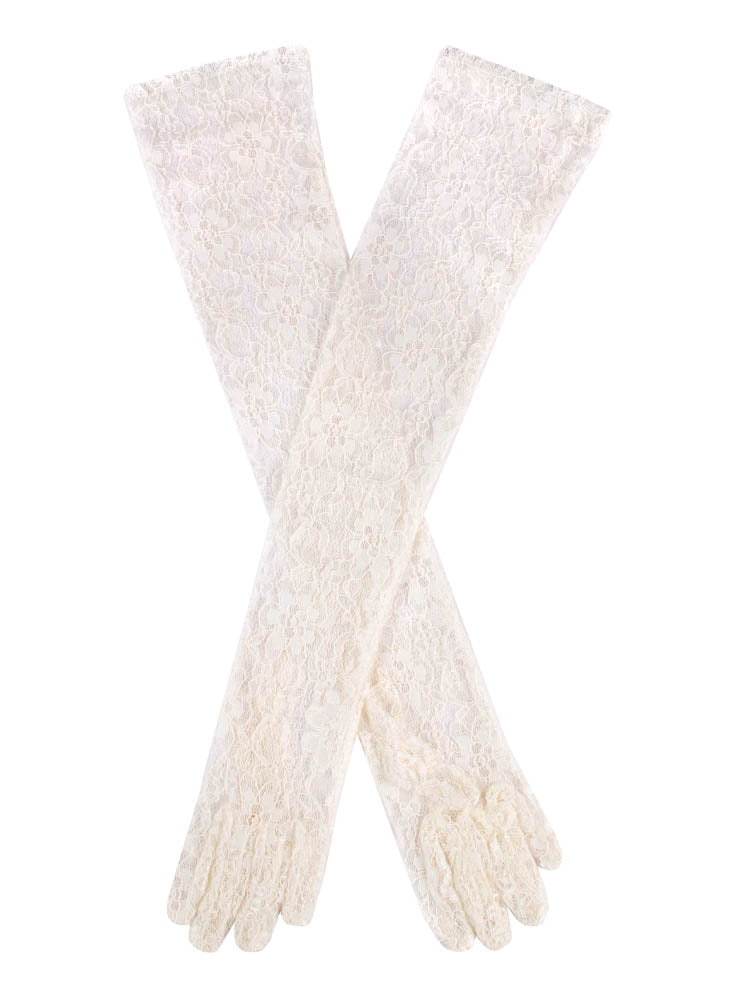 Load image into Gallery viewer, Dents Womens Long Opera Lace Gloves in Ivory-0