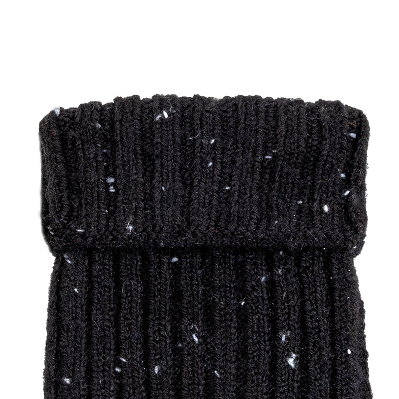 Load image into Gallery viewer, Dents Womens Ribbed Knit Wool Blend Fingerless Gloves with Marl Yarn and Mitten Flap in Black-3
