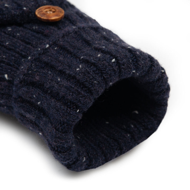 Load image into Gallery viewer, Dents Womens Ribbed Knit Wool Blend Fingerless Gloves with Marl Yarn and Mitten Flap in Navy-3