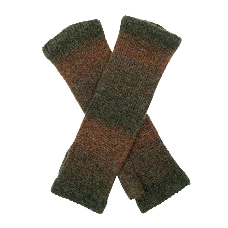 Load image into Gallery viewer, Dents Women's Long Below-Elbow Ribbed Wool Knit Wrist Warmers w/ Ombre Pattern in Moss-0