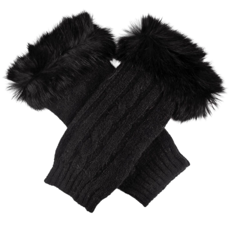 Load image into Gallery viewer, Dents Womens Wrist Warmers Lambswool Angora Cable Knit Fur Cuff Gloves - Black-3