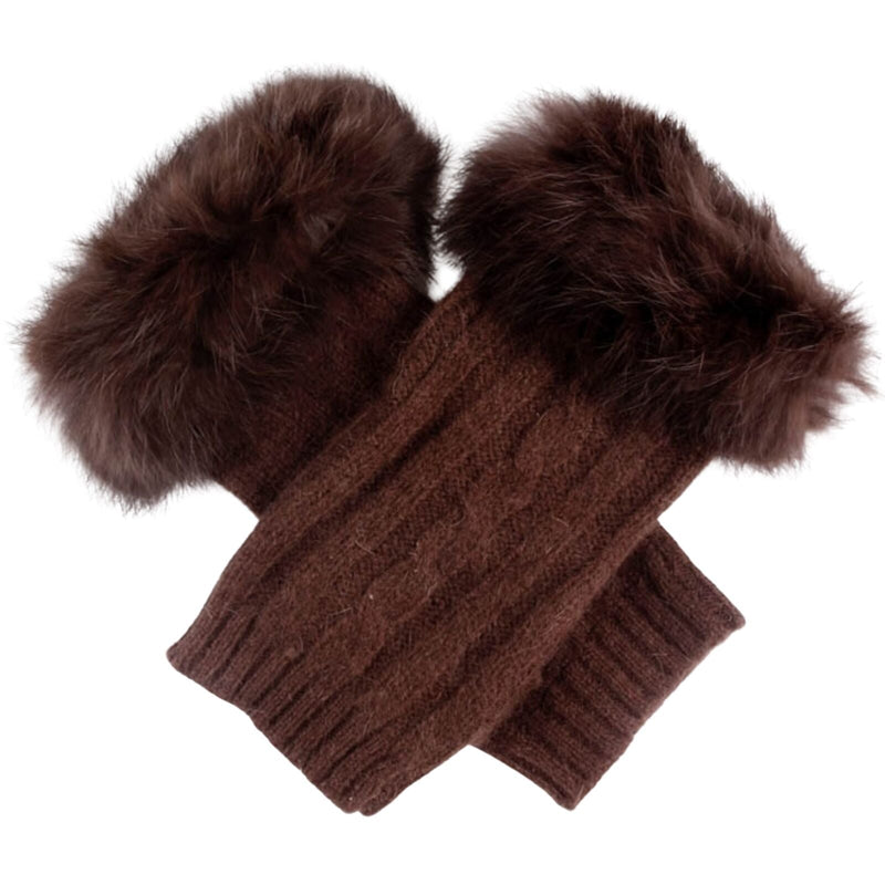 Load image into Gallery viewer, Dents Womens Wrist Warmers Lambswool Angora Cable Knit Fur Cuff - Chocolate-3