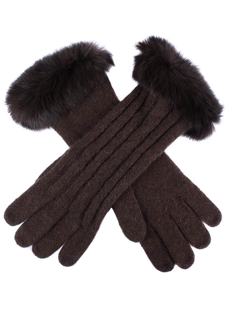 Load image into Gallery viewer, Dents Womens Cable Knit Gloves with Rabbit Fur Cuffs - Chocolate - One Size-0