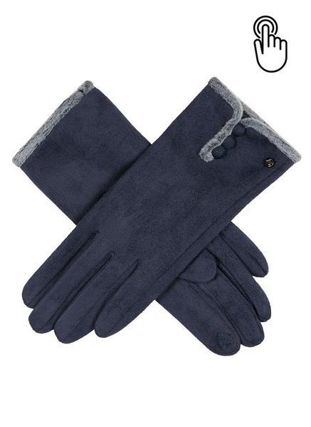 Load image into Gallery viewer, Dents Womens Soft Feel Touchscreen Gloves with Faux Fur and Button Trim - Navy-0