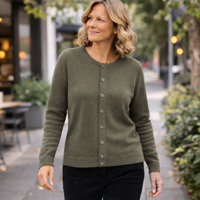 Load image into Gallery viewer, Luxury Cashmere Wool Fine Knit Button Cardigan (Regular Length) in Green-3