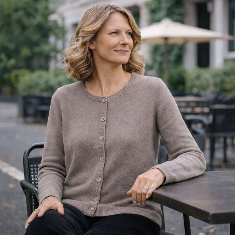 Load image into Gallery viewer, Luxury Cashmere Wool Fine Knit Button Cardigan (Regular Length) in Taupe-3