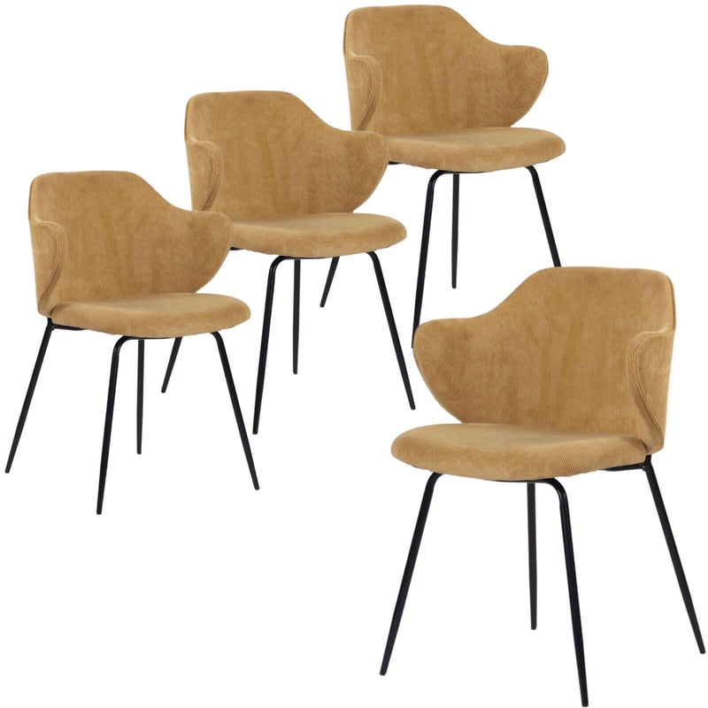 Load image into Gallery viewer, Set of 4 Dining Chairs Corduroy Cord Fabric with Metal Legs in Mustard Yellow-1