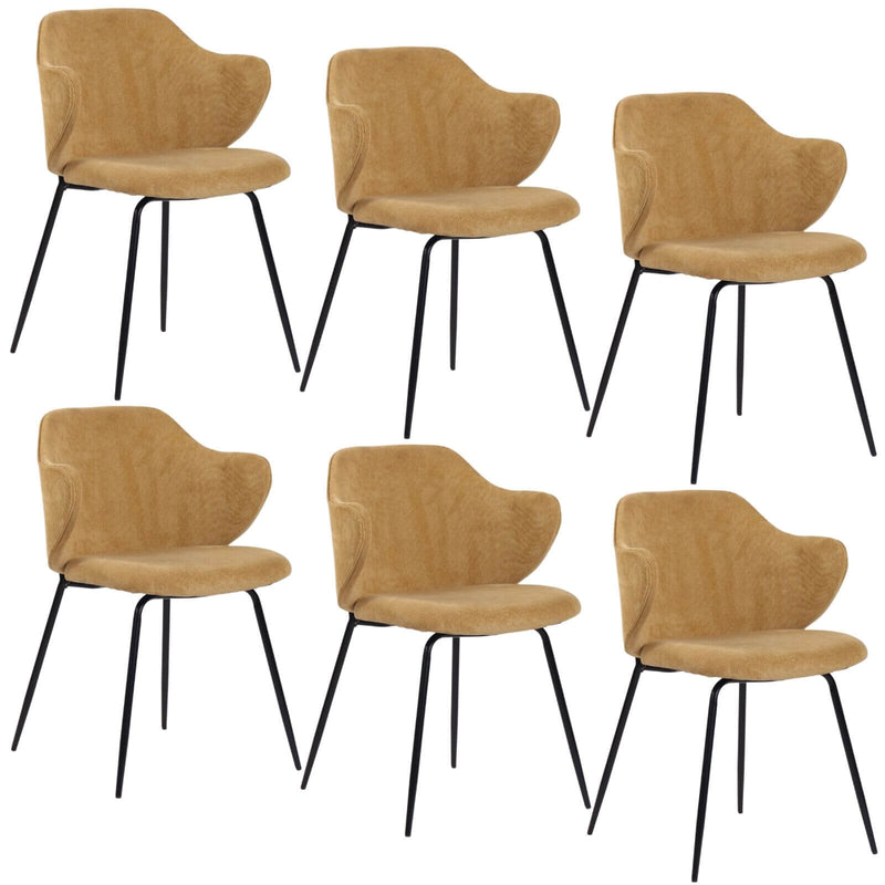 Load image into Gallery viewer, Set of 6 Dining Chairs Corduroy Cord Fabric with Metal Legs in Mustard Yellow-1