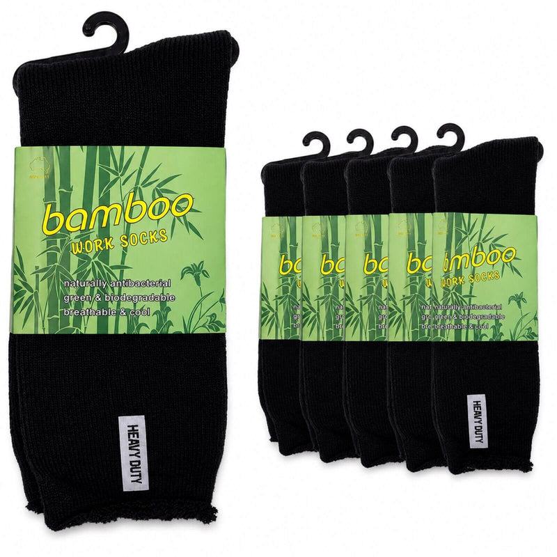 Load image into Gallery viewer, 6 Pairs Mens Bamboo Rich Work Socks Thick Cushioned Anti Odour - Black-0