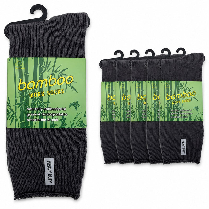 Load image into Gallery viewer, 6 Pairs Mens Bamboo Rich Work Socks Thick Cushioned Anti Odour - Charcoal Grey-0