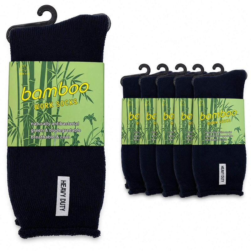 Load image into Gallery viewer, 6 Pairs Mens Bamboo Rich Work Socks Thick Cushioned Anti Odour - Navy Blue-0