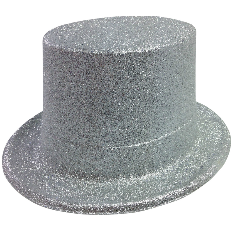 Load image into Gallery viewer, 6x GLITTER TOP HAT Fancy Party Plastic Costume Tall Cap Fun Dress Up BULK - Silver - One Size-2